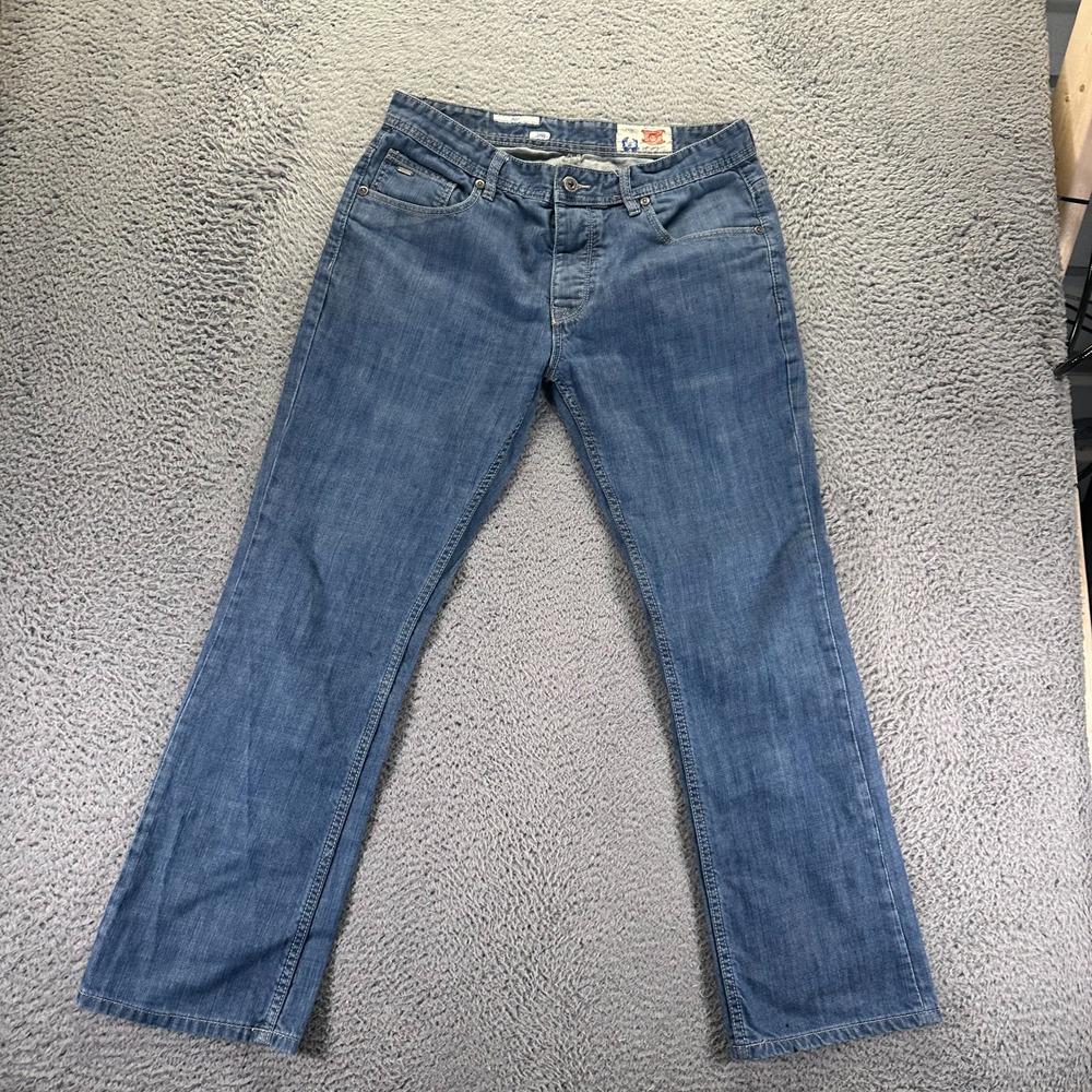 Next Jeans Mens 34x30 Blue Cotton Denim Bootcut Leg Travel Workwear Button Fly